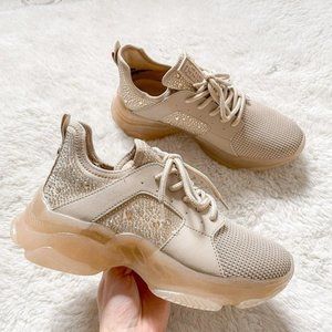 Steve Madden Maxima Rhinestone Crystal Tan Blush Sneakers Shoes Runners Sz  7.5